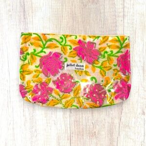 Juliet Dunn London Pink Yellow Floral Sequin Boho Zippered Travel Pouch Bag